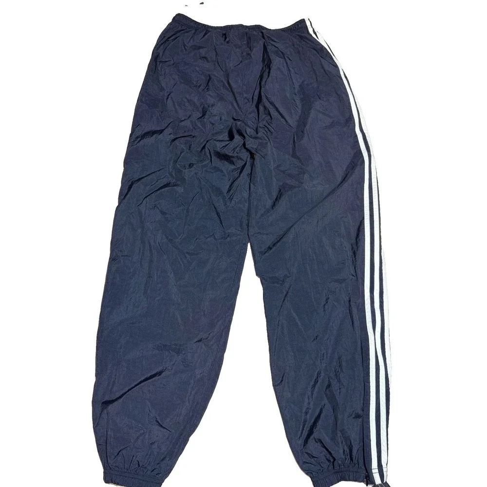 Adidas Track Pants XL Vintage Windbreaker Nylon Black White 3 Stripe Mens